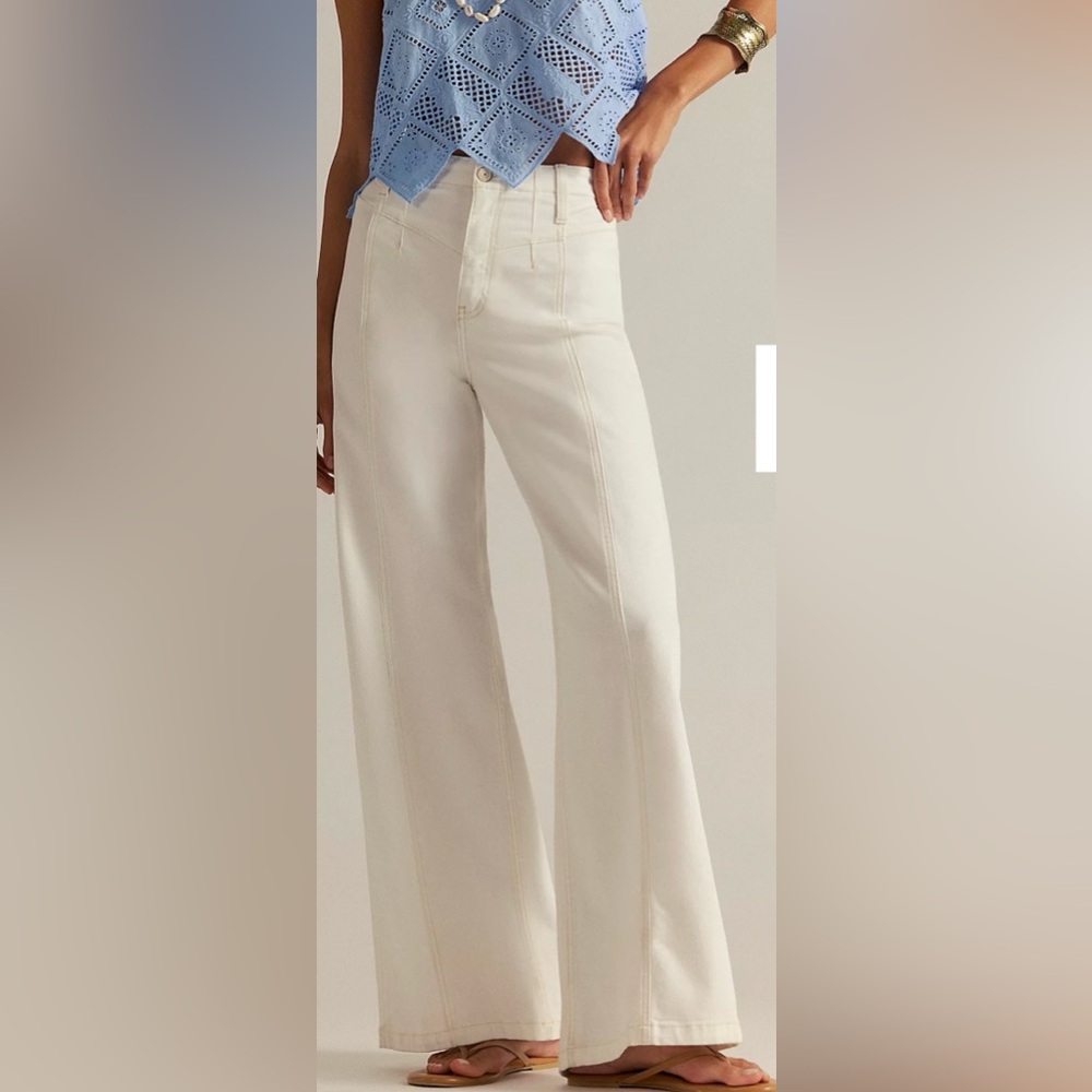 we the free libra Cream Wide-Leg Seam-Front Pants sz 26